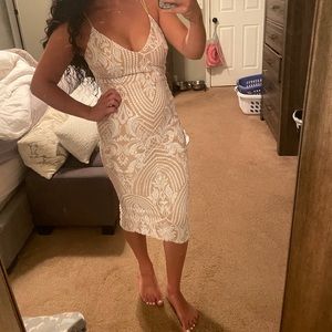 Nude and white sequin dress